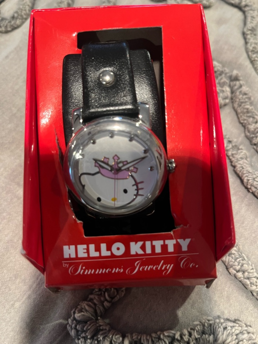 Hello Kitty Leather Strap Watch - Black with Pink Accents